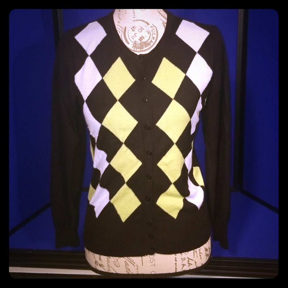 Style & Company Long Sleeve Argyle Cardigan Size M
